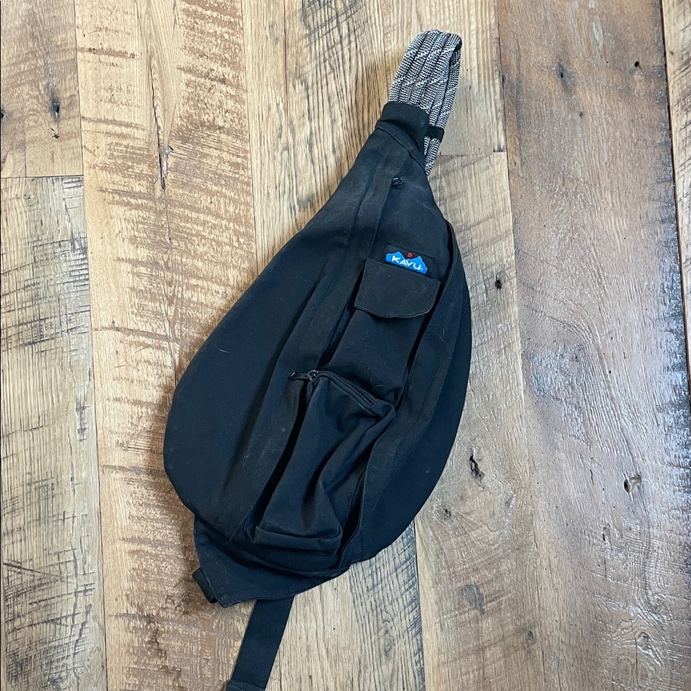 Kavu Black Sling Bag with Patterned Strap